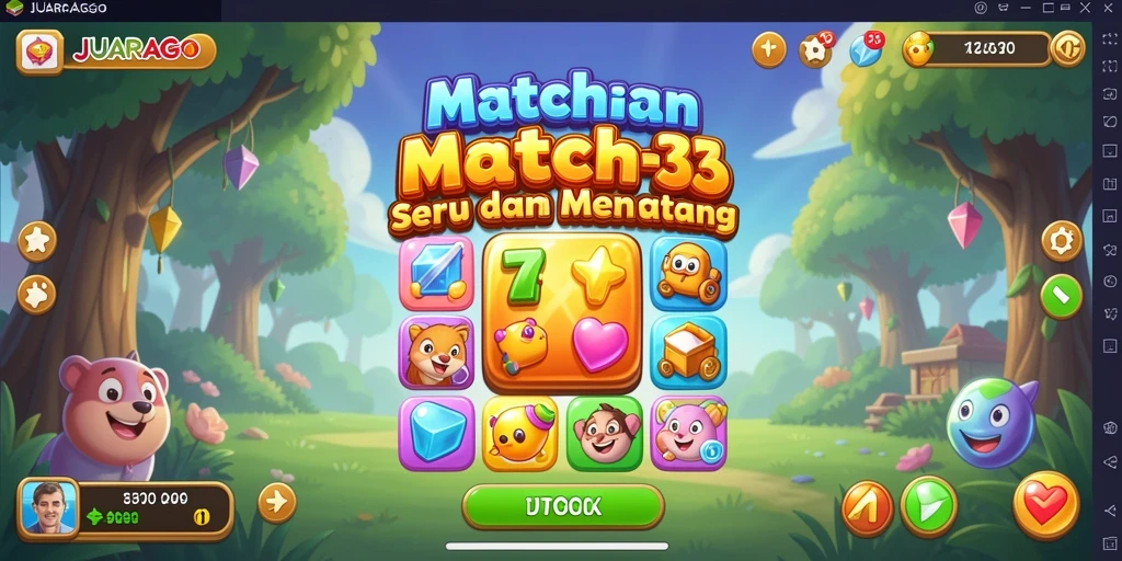 Screenshot gameplay JUARAGO menampilkan kombinasi permata yang menarik.