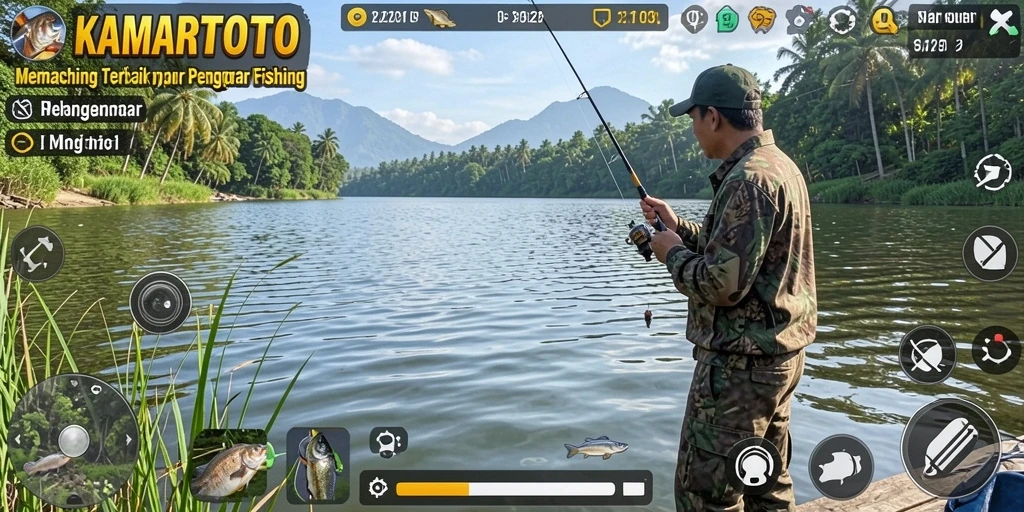 Tampilan gameplay KAMARTOTO yang menarik saat menangkap ikan.