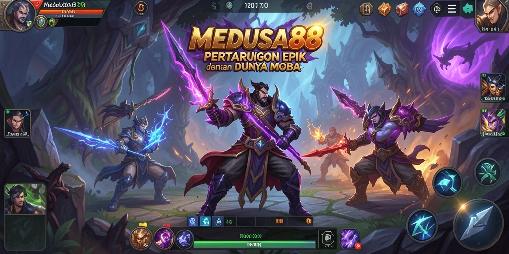 Tampilan dinamis pertempuran dalam gameplay MEDUSA88.