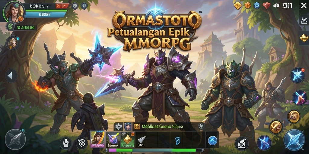 Tangkapan layar gameplay ORMASTOTO menampilkan aksi pertempuran yang mendebarkan dan lingkungan yang indah.