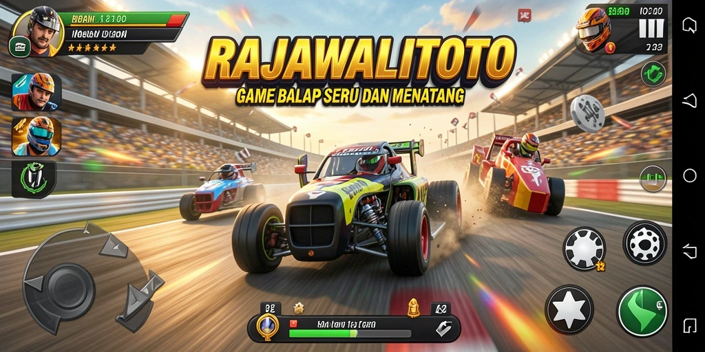 Tangkapan layar RAJAWALITOTO menampilkan aksi balap yang mendebarkan.