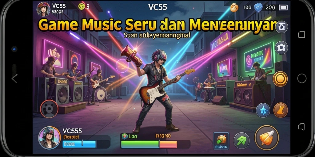 Tampilan gameplay VC55 dengan berbagai lagu dan tantangan menarik.
